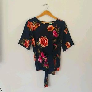 Tie front floral blouse